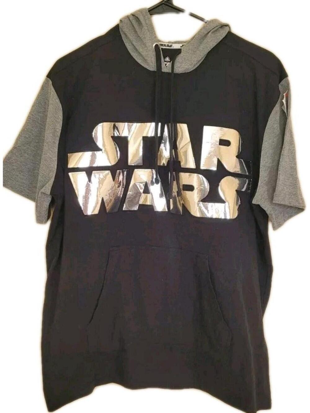 Star Wars Short Sleeve Hoodie DisneyParks | Adult Size M Metallic | Drawstring